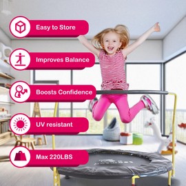 Teamson by Crowntec 36'' Round UV Resistant Steel Mini Trampoline with Handle and Safety Pad for Kids Removable Legs Indoor Outdoor Use Blue