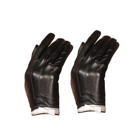 YISEVEN Women's Sheepskin Leather Gloves White Bow Knot Wool or Fleece Fur Lined Luxury for Ladies Winter Accessories Hand Warm Dress Motorcycle Driving New Year Gifts, Black 7"/Medium