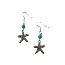 Starfish Earrings, Beach Earrings, Nautical Earrings, Coastal Earrings - with turquoise stone accent beads, on sterling silver earrings