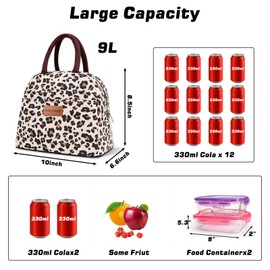 BALORAY Lunch Bag for Women Men Insulated Lunch Box for Adult Reusable Lunch Tote Bag for Work, Picnic or Travel (Beige with leopard)