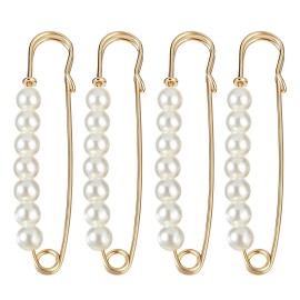 Xinjoduz Gold Pearl Brooch Pins Set of 4 Elegant Safety Pins for Clothing Accessories