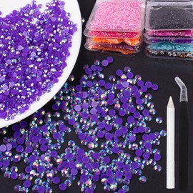 YAEISM 3000PCS Flatbck Rhinestones 4mm AB Resin Flat Back Rhinestone Dark Purple Nail Rhinestones Non Hotfix Crystal Gems with Pickup Pencil and Tweezer for Nail Art DIY Crafts Face Makeup Decorations