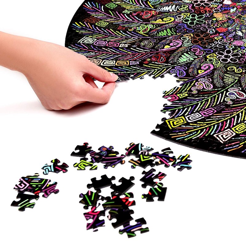 Bgraamiens Puzzle-The Indian Feather-1000 Pieces Round Puzzle Color Challenge Jigsaw