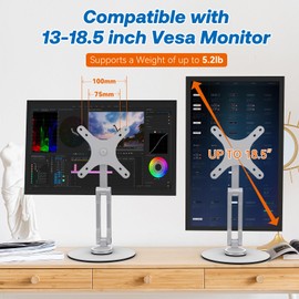 YCNEW Swivel and Tilt Stand for Echo Show 15 (Gen 1, Gen 2), Portable Monitor Stand, Adjustable Angle and Height with 360° Rotation Bases, Switching Between Landscape and Portrait Screens (White)