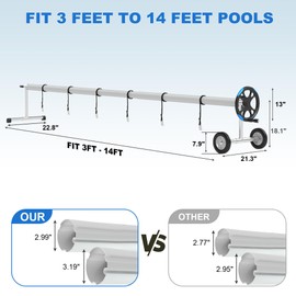 14-Ft Aluminum Pool Cover Reel System - Heavy-Duty Retractable Solar Cover Reel for Inground Pools, Upgraded Bearings & Rust-Proof Frame