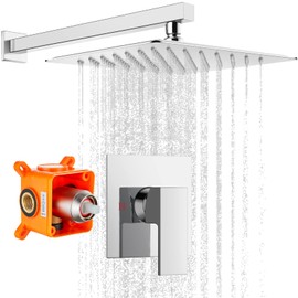 gotonovo 10 Inch Rain Shower Head System Polish Chrome Shower Combo Set Bathroom Wall Mount Mixer Shower Faucet Rough-In Valve and Shower Arm Included