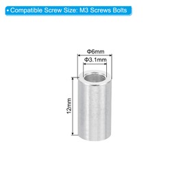 PATIKIL M3 Aluminum Spacers Set of 10 Metal Spacers Aluminum 3.1mm Inner Diameter x 6mm Outer Diameter x 12mm Length for M3 Screws Aluminum Spacer Round Spacer Screw Standoff