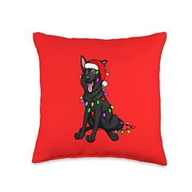 Black German Shepherd tangled in Christmas lights Throw Pillow