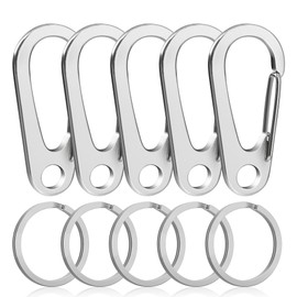 ASNAME 5Pcs Stainless Steel Key Chain with Keyring, 1.97”/5cm Carabiner Clip Keychain Key Ring for Men and Women Silver (Silver)