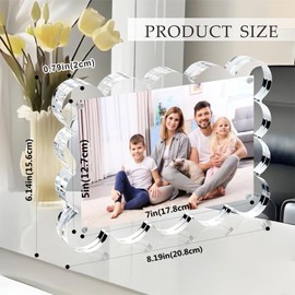 Ruiqilin 3 Pack 5x7 Inch Magnetic Acrylic Picture Frame,10+10mm Thick Block,Double Sided Clear scalloped frames for Desktop Display | Trendy Home Gift ((3 Pack), 5X7)