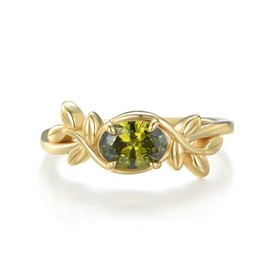 Ladies 9 Carat Gold Sterling 925 Solid Silver Oval Cut Peridot Solitaire Flower Ring Sizes K to U (U)