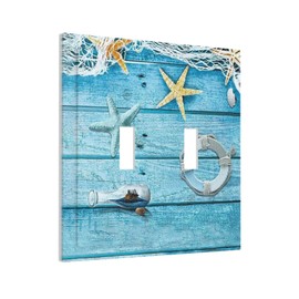Summer Beach Starfish 2 Gang Double Toggle Light Switch Cover Decorative Wall Plate Electrical Faceplate for Country Farm Bathroom Home Living Room Decor