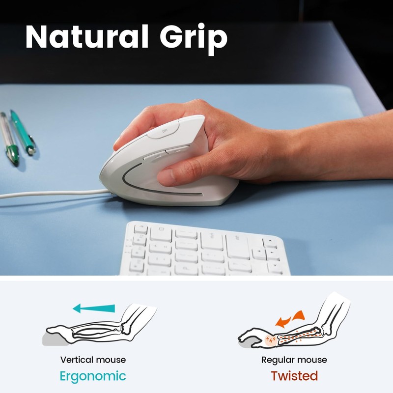 perixx PERIMICE-513W Wired Vertical USB White Mouse - 6 Buttons