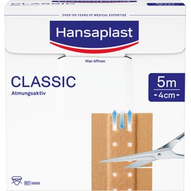 Hansaplast Hansaplast Classic Pflaster (5 m x 4 cm), zuschneidbare Wundpflaster mit extra starker Klebkraft, flexibles und atmungsaktives Verbandsmaterial