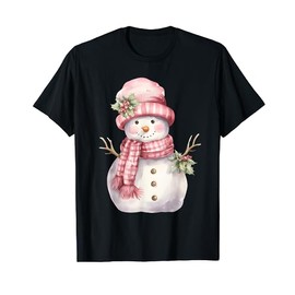 Snowman Carrot Nose Pink Scarf Winter Christmas T-Shirt