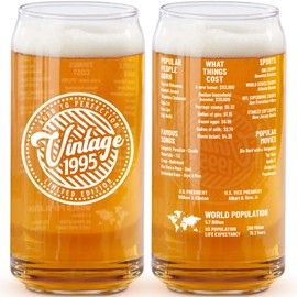 30th Birthday Gift For Men - Birthday Beer Gifts 20 Ounce 2-Sided Beer Can Glass (1 Count) - Vintage Glass for a 30 Year Old - Funny Glass Gift for His or Her 30th Birthday - Anniversary Party (1995)