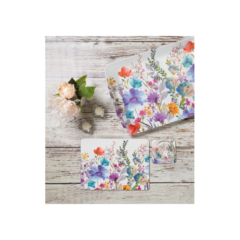 Creative Tops C000338 ‘Meadow Floral’ Printed Cork-Backed Drink Coasters, Square,