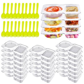 Yudlto 20 Sets Double Compartment Condiment Container with Lids 2025 New Reusable Snack Containers with Spoons for Refrigeration, Portion Control, Outdoor Takeaway Sauce Dip Case Microwave Safe