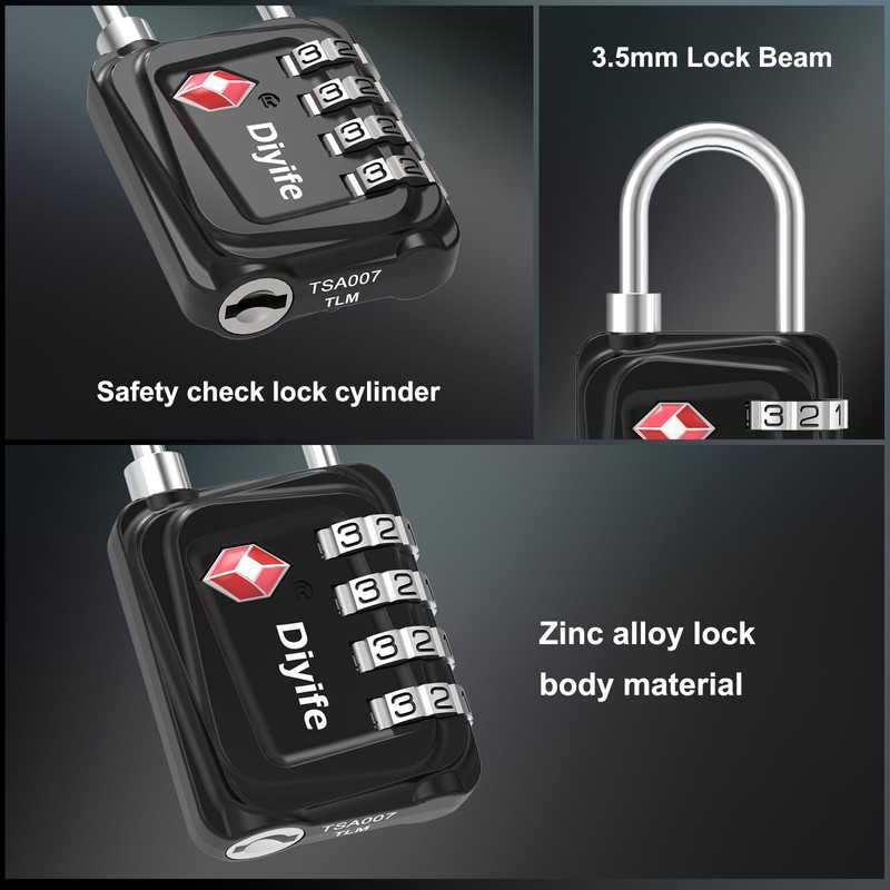 TSA Luggage Locks, [Updated Version] [2 Packs] Diyife 4-Digit Security