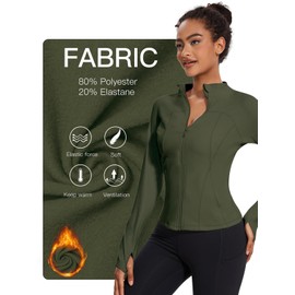 VUTRU Women's Fleece Workout Jacket Zip Up Athletic Jacket Sports Lightweight Track Yoga Cropped Athletic Jacekts (Army Green,L)