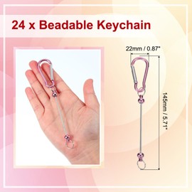 PATIKIL 24 Pcs Beadable Keychains Bars, Metal Beaded Keychain Blanks Bulk Making Supplies Kit with Snap Hook for Pendant DIY Art Crafts, Pink
