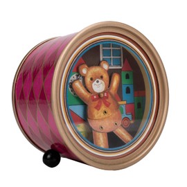 Haelo Teddy Bear Colorful Pink 3.5 x 2.25 Inch Wood Vintage Drum Shaped Music Box, Plays Tune Toyland, SMB-821