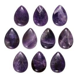 TUMBEELLUWA 10 Pcs Teardrop Crystal Beads for Jewelry Making, Amethyst Cabochon Stone Flat Back Beads for Crafting 20x30 mm