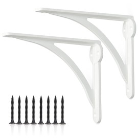 Edenic 2pcs Scaffold Board Ironbridge Shelf Brackets - 5.5x7 Inch White Cast Iron Heavy Duty Wall Bracket for Shelves, 8 Wall Mounted Screws 25mmx4.5mm for Kitchen Shelve, Living Room, Outdoor Support
