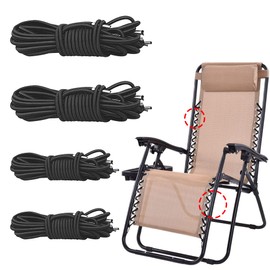 Elastic Bands for Deck Chair, Pack of 4 Universal Elastic Cord for Sun Lounger, Black Replacement Cable for Zero Gravity Chair, Rubber Cord for Relaxing Deck Chair, Garden Chair Elastic Cords (2 x 2.2