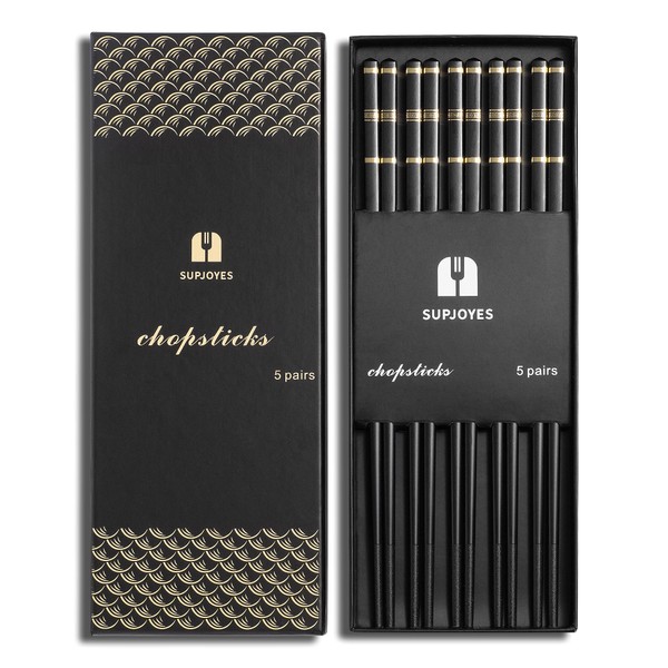 SUPJOYES Reusable Fiberglass Chopsticks - Japanese Chinese Chopsticks Dishwasher Safe, 5 Pairs Chopsticks Gift Set