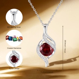 FANCIME January Birthstone Necklace for Women Round Garnet Necklace S925 Sterling Silver full Love Birthday Gifts for Mom Women, 16"+2" Inches