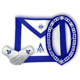 Masonic Regalia master masons blue lodge Apron set with Blue lodge Chain Collar and Gloves