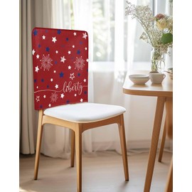 Jeomia Independence Day Chair Back Covers Set of 4, American Flag Removable Burlap Linen Kitchen Dining Rooms Chair Slipcovers Sets 20 x 19 Inches 4th of July Fireworks Red
