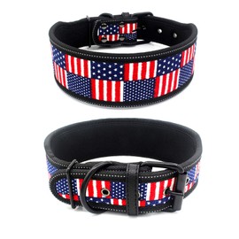 Elegel Dog Collar Printed Fabric Wide for Large Small Medium Dogs Adjustable Length Black Red Camouflage Flag Neon with Anti-Lost Phone Number Tag S M L