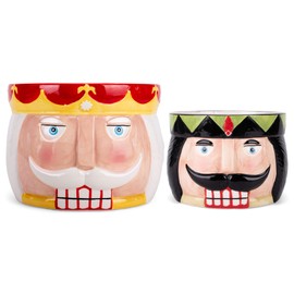 Transpac Festive Nutcracker 10.75 Inch Ceramic Christmas Serving Bowl Set of 2, Multicolor