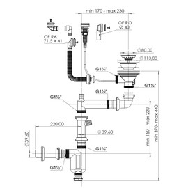 Manestein Kitchen Sink Drain Set, Siphon with Overflow and Car Sink Strainer Basket, Valve 8,9 cm for Single Sink Connection to Washing Machines or Dishwashers