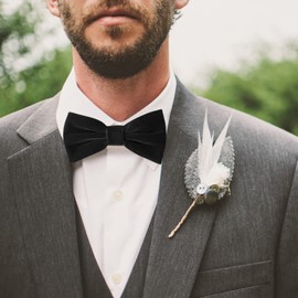 HOULIFE Men's Velvet Bowtie Pre-tied Style Solid Color Adjustable Length Formal Vintage Tuxedo Bow Tie for Wedding Party Prom, Black, 4.7×2.7″