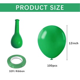 Green Balloons 12 inch, 100pcs Green Ballons with Ribbons Latex Party Balloons for St. Patrick's Day, Baby Shower, Jungle Forest Themed,Football, Christmas, Birthday Party Decoration