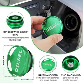 Aluminum Diesel Fuel Cap, Updated Larger Magnetic Aluminum Tank Gas Cap, GM Pick-up Truck Accessories Replacement Eco Tanks (Green)