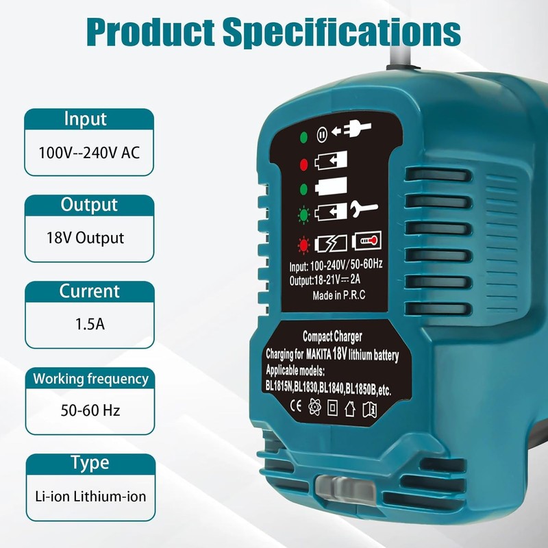 TEPULAS Rapid 2A Mini DC18RC Battery Charger for Makita 18V