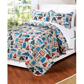 The Lakeside Collection Campsite Quilt Set with Retro Camping Print - 3-Pc. King