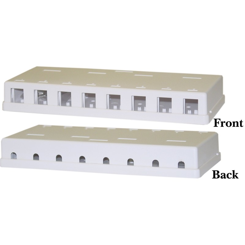 8 Port Keystone Jack Surface Mount Box, White, Surface Mount