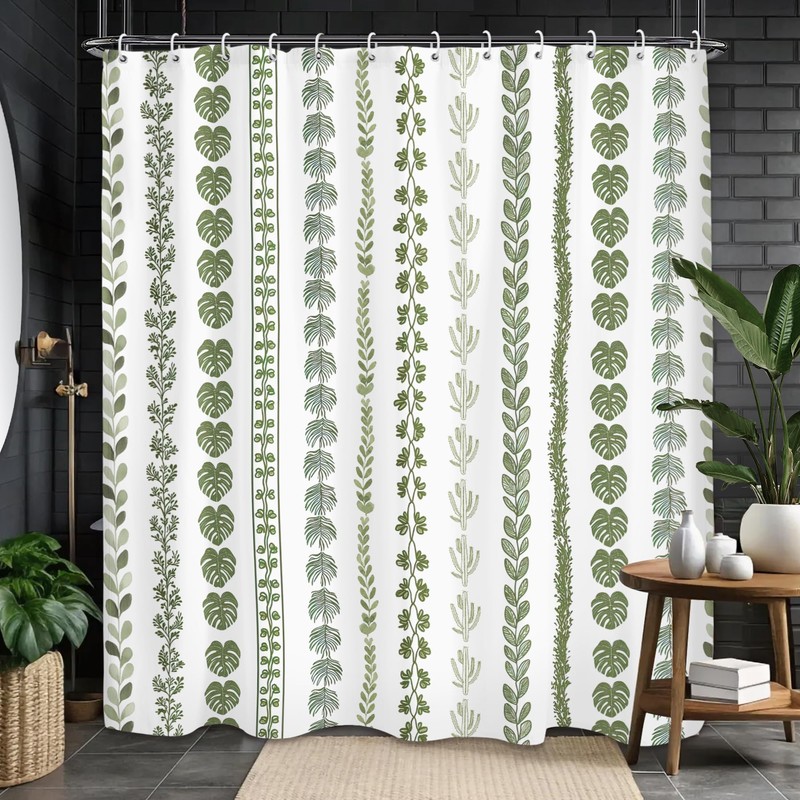 Sage Green Tropical Shower Curtain 60Wx71L, Palm Leaves Plant Shower