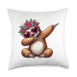 Sloth Heart Shape Sunglasses Dabbing Dance Lover Throw Pillow
