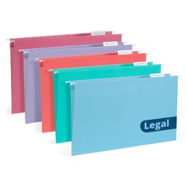 Blue Summit Legal Hanging File Folders in Assorted Gem Tones, 25 Hanging Files for Organization, 25 per Box