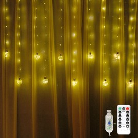 Decorman Wishing Ball Curtain Lights, 8 Modes 200 LED USB Powered Window Curtain String Lights with Remote Globe Twinkle Fairy Firefly Lights for Bedroom Wedding Party Christmas
