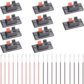 DKARDU 10 pcs 2 Way Stereo Speaker Plate Terminal Connectors Type 2 Pin Speaker Box Terminal Strip Block Spring Clips Jointing Clamp Test Clip with Red and Black Clip line