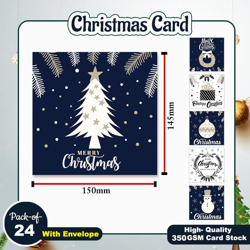 Merry Christmas Cards Pack of 24 (145 x 150 mm)
