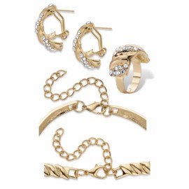 N/A CRYSTAL GOLDTONE CIRCLE S LINK NECKLACE EARRING AND RING SET