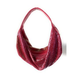 Elegant Vintage Hand Carry Evening Clutch Purse Women's Metal Mesh Hobo Bag for Cocktail Parties, Weddings, Prom & Banquets (Red)